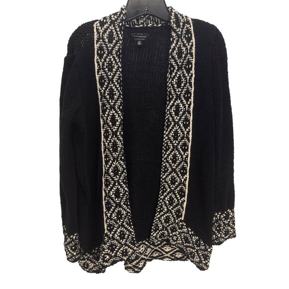 Lucky Brand Aztec Cardigan Sweater Black Cream Geometric Knit S Tribal Boho - Picture 1 of 6